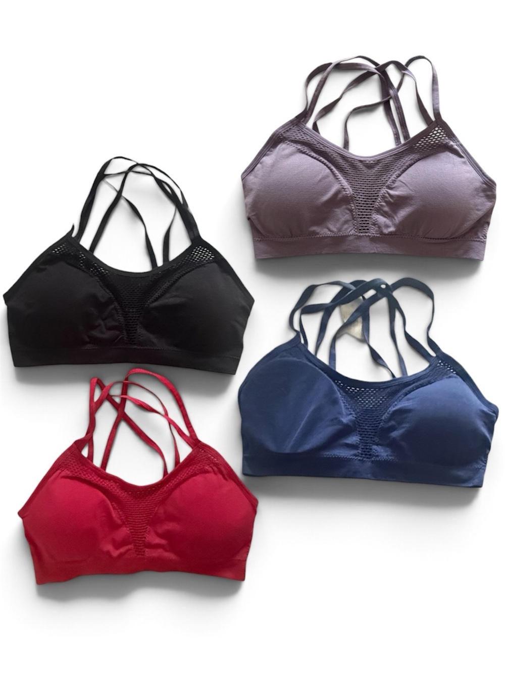 4 Pack Seamless Strappy Sports Bras Size L Mesh Cutout Activewear Lot Comfort